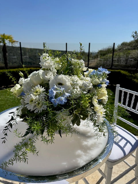 Blue & White Serenity Pedestal – AZAR FLRST INC/NEWPORT BEACH FLRST & GDN, Irvine CA
