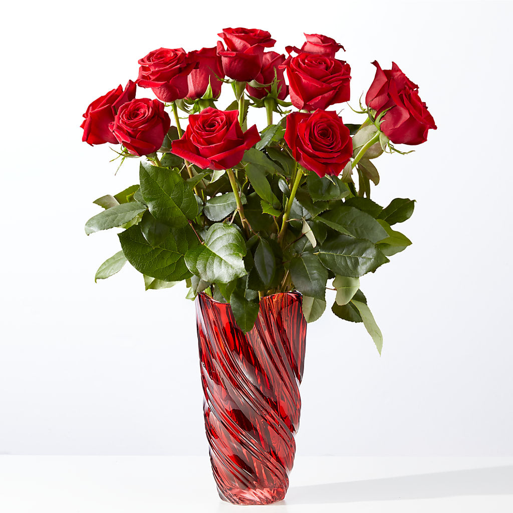 Classic Love Red Rose Bouquet with Luxe Swirl Vase – AZAR FLRST INC/NEWPORT BEACH FLRST & GDN, Irvine CA
