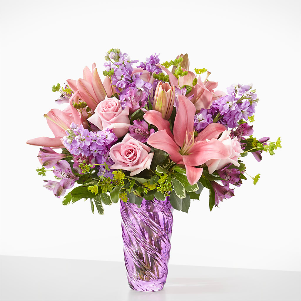 Precious Petals Bouquet with Luxe Swirl Vase – AZAR FLRST INC/NEWPORT BEACH FLRST & GDN, Irvine CA
