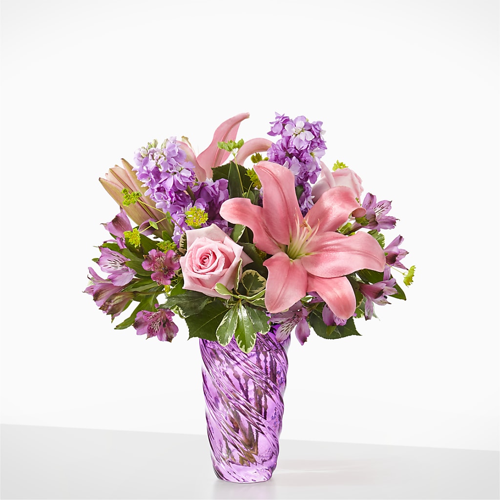Precious Petals Bouquet with Luxe Swirl Vase – AZAR FLRST INC/NEWPORT BEACH FLRST & GDN, Irvine CA