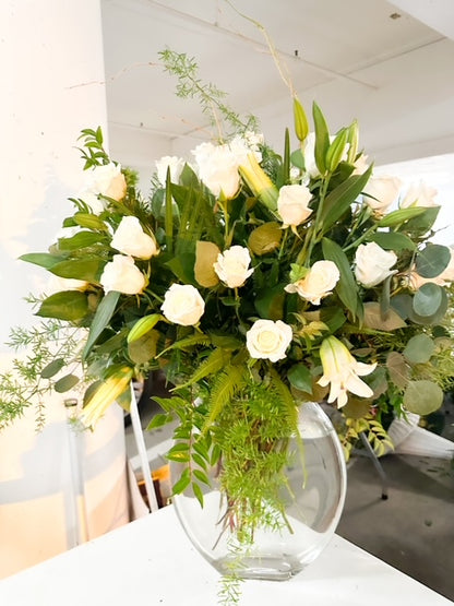 rose and lily flower arrangements Elegant White Rose and Lily Bouquet – flower arrangement | Irvine, CA